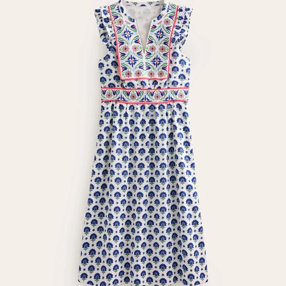 Boden Frill Embroidered Midi Dress in Passion Geo Print - Picture 5 of 5